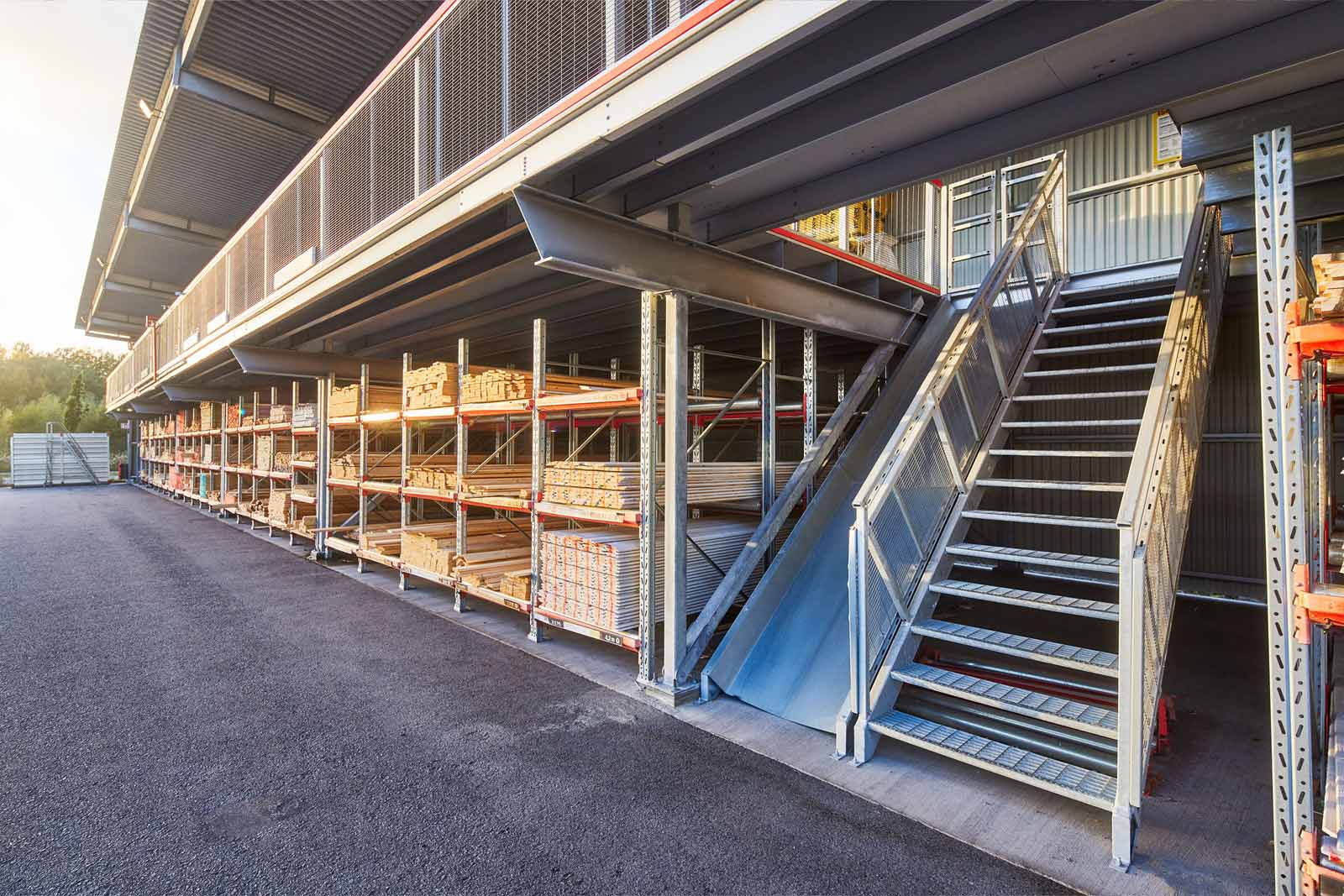 Timber racking with mezzanine